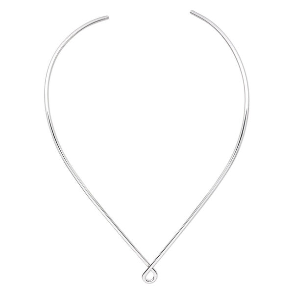 Neckwire, silver-plated brass, 2mm round with smooth teardrop, 15 inches. Sold individually. image number 0