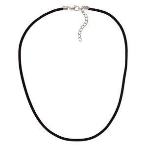 Necklace cord, velveteen with imitation rhodium-finished steel and "pewter" (zinc-based alloy), black, 3mm wide, 20 inches with 1-1/2 inch extender chain and lobster claw clasp. Sold per pkg of 3.