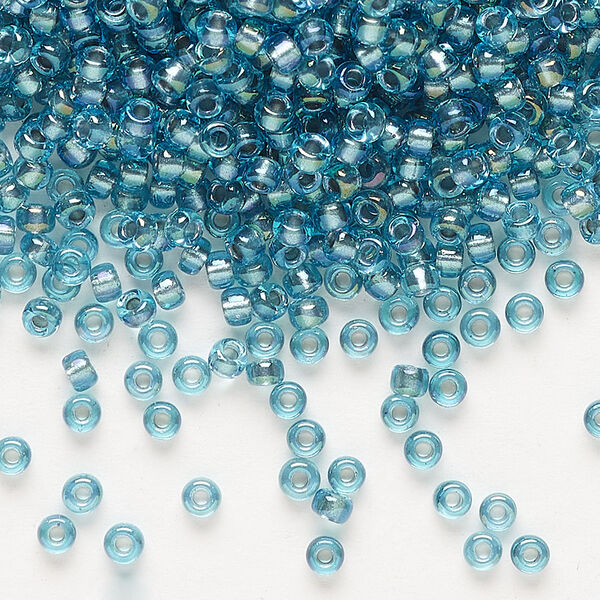 Seed bead, Miyuki, glass, pkg/250g, #8 rocaille, translucent dusk-lined luster crystal clear (RR-1824). image number 0