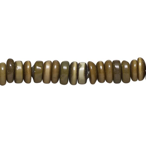 Bead, cat's eye glass (fiber optic glass), olive green, 7x2mm-7x4mm rondelle and saucer. Sold per 15-inch strand, approximately 150 beads. image number 0