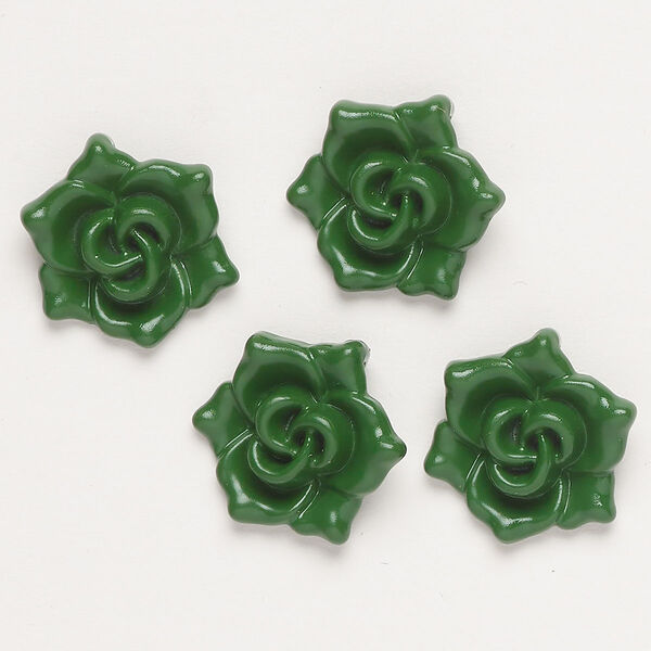 Charm, "pewter" (zinc-based alloy) and enamel, dark green, 18x16mm flower with hidden loop. Sold per pkg of 4. image number 0