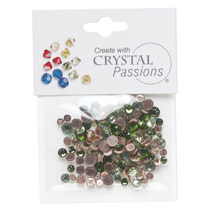 Flat back mix 1pkg144 chrysolite and fern green, Crystal Passions&reg; rhinestone 3.0-4.8mm hotfix round SS12 / SS16 / SS20