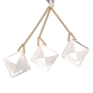 Quartz crystal 1pkg3, hand-cut top-drilled faceted diamond bead natural 18mm