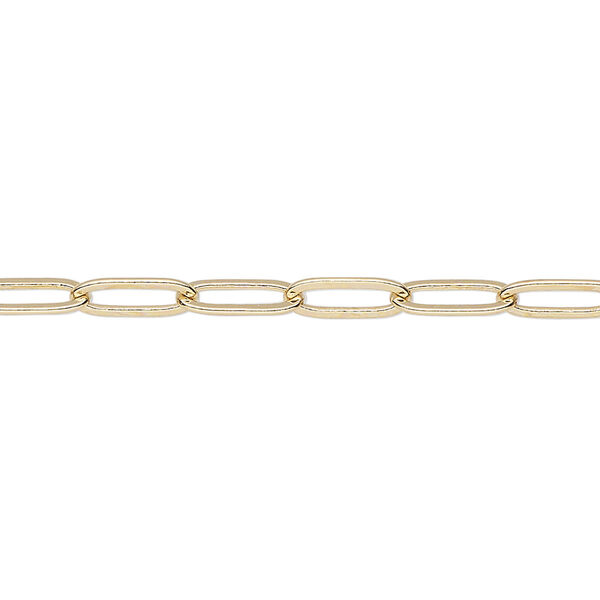 Chain, gold-finished brass, 3.8mm paperclip. Sold per pkg of 50 feet. image number 0