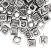 Bead mix, acrylic, silver and opaque black, 6.5x6mm vertically drilled cube with alphabet letters. Sold per pkg of 100. image number 0