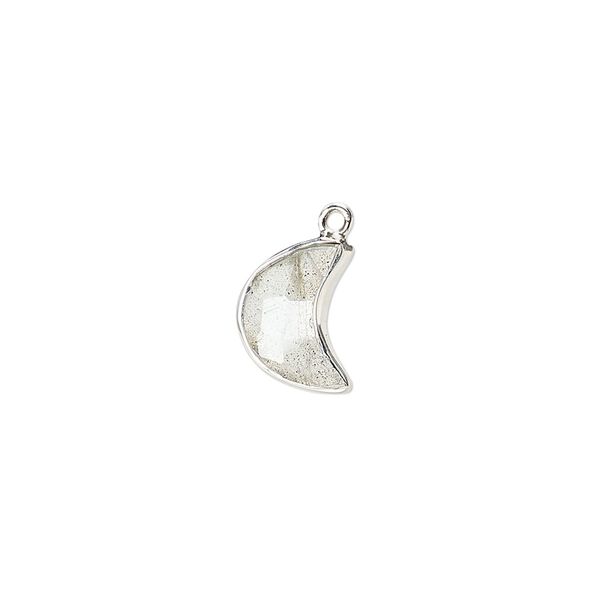 Drop sterling silver labradorite 1pk 11x8mm hand-cut faceted 2-sided half moon, natural image number 0