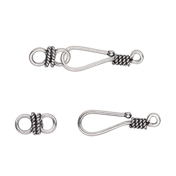 Clasp, hook-and-eye, antiqued sterling silver, 18x6mm with twisted rope design. Sold per pkg of 2. image number 0