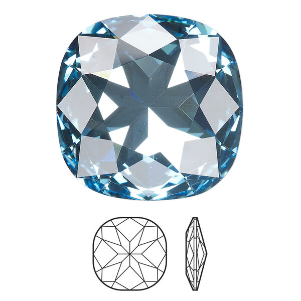 Fancy stone 1pk aquamarine foil back, Crystal Passions® 27mm cushion 4487 image number 0