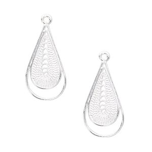 Drop, sterling silver, 25x11mm fancy teardrop. Sold per pkg of 2.