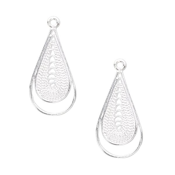 Drop, sterling silver, 25x11mm fancy teardrop. Sold per pkg of 2. image number 0