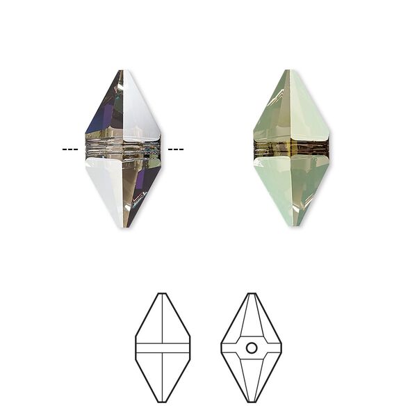 Bead, Crystal Passions® crystals, crystal iridescent green, 16x8mm double spike (5747). Sold per pkg of 2. image number 0