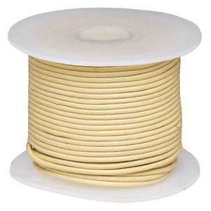 Cord, leather (dyed), cream, 1.4-1.6mm round. Sold per 25-yard spool.