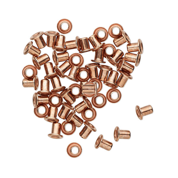 Eyelet, copper-plated brass, 3.5mm with 3x2.4mm tube and 1.7mm inside diameter, fits 2.5-3.5mm hole. Sold per pkg of 50. image number 0