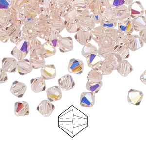 Bead 144pk light rose AB, Preciosa Czech crystal 5mm bicone