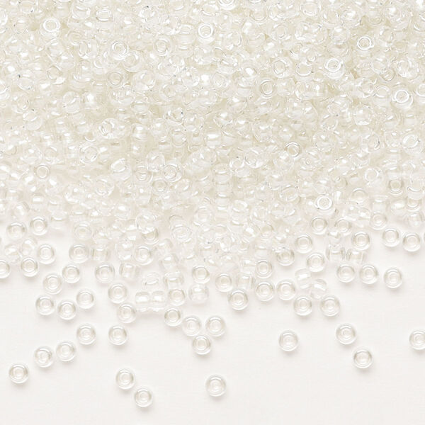 Seed bead, Miyuki, glass, pkg/250g, #11 rocaille, translucent white pearl-lined rainbow pale beige, (RR-3801). image number 0