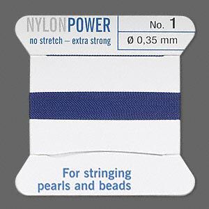 Thread, Griffin, nylon, dark blue, size #1. Sold per 2-meter card (approximately 78 inches).