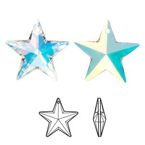 Drop 48pk crystal AB, Crystal Passions® 20x19mm pendant star 6714