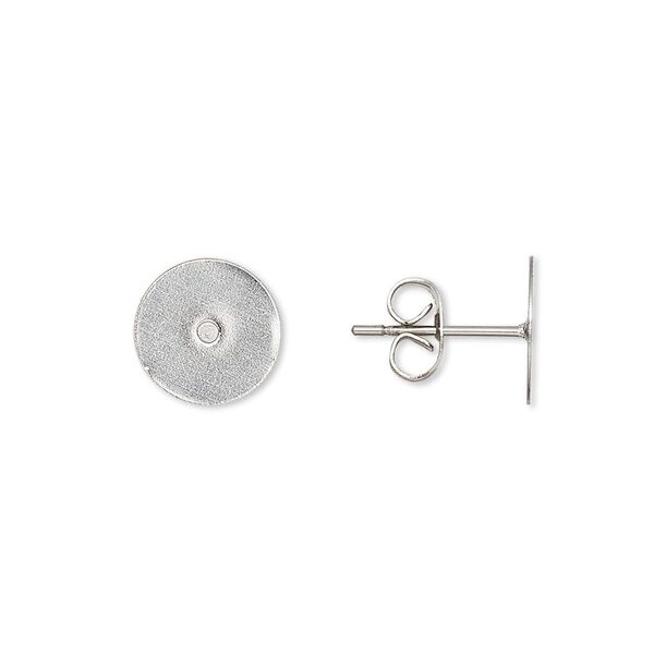 Earstud, stainless steel, 10mm flat pad with post and earnuts. Sold per pkg of 50 pairs. image number 0