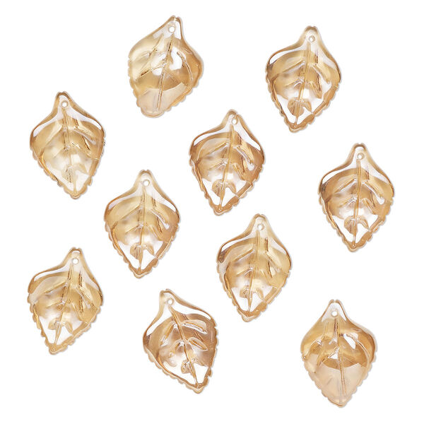 Drop, pressed glass, translucent champagne luster, 23 x 16mm pressed leaf, top-drilled. top-drilled. Sold per pkg of 10. image number 0