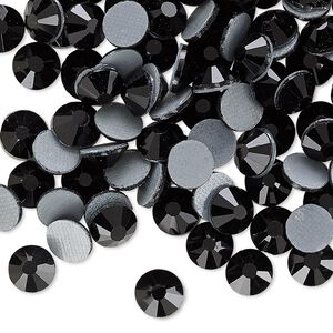 Flat back, hot-fix glass rhinestone, jet, 6.32-6.5mm faceted round, SS30. Sold per pkg of 144 (1 gross).