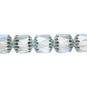 Bead, Czech dipped décor glass, light blue Apollo AB, 10mm round cathedral. Sold per 15-1/2" to 16" strand.