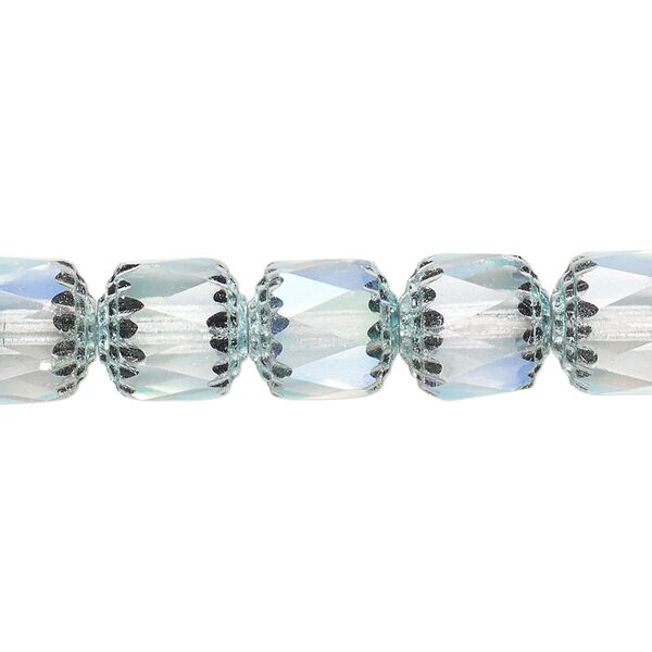 Bead, Czech dipped décor glass, light blue Apollo AB, 10mm round cathedral. Sold per 15-1/2" to 16" strand. image number 0
