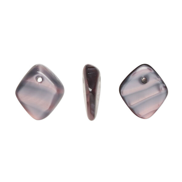 Bead, Czech pressed glass, pink/dark blue, 14x5mm diamond drop. Sold per 15" to 16" strand. image number 0