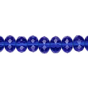 Bead, Czech fire-polished glass, transparent light cobalt, 9x5mm faceted rondelle. Sold per 15-1/2" to 16" strand.