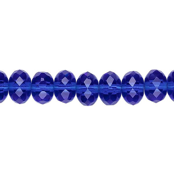 Bead, Czech fire-polished glass, transparent light cobalt, 9x5mm faceted rondelle. Sold per 15-1/2" to 16" strand. image number 0