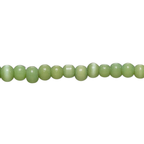 Bead, cat's eye glass (fiber optic glass), green, small pebble. Sold per 14-inch strand. image number 0