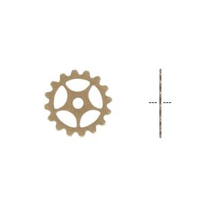 Component, antique brass-plated brass, 15.5mm round gear. Sold per pkg of 10.