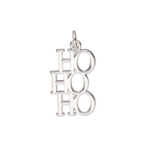 Charm, silver-finished "pewter" (zinc-based alloy), 20x13.5mm HoHoHo. Sold per pkg of 4.