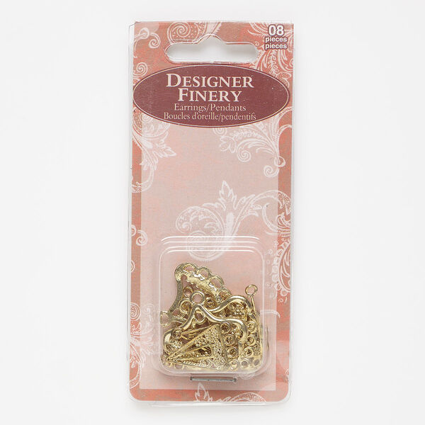 Drop, gold-finished "pewter" (zinc-based alloy), 17x17x14mm triangle with twisted rope swirl design and 4 loops and 25x19mm fancy with roses and 8 loops. Sold per pkg of 8. image number 0