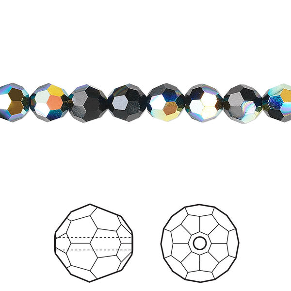 Bead 12pk jet AB, Crystal Passions® 6mm round 5000 image number 0