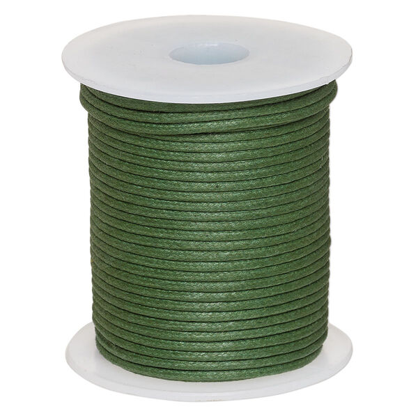 Cord, waxed cotton, dark green, 2mm, 50+ pound test. Sold per 25-meter spool. image number 0