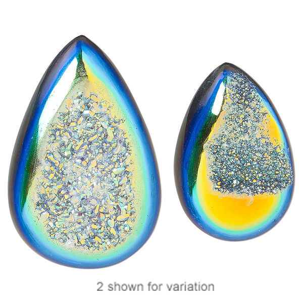 Druzy agate 1pkg1, hand-cut non-calibrated dichroic teardrop cab C grade, 23x19mm-42x38mm image number 0