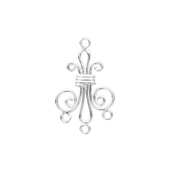 Drop, sterling silver, 19x18mm fleur-de-lis with 3 loops. Sold per pkg of 2. image number 0