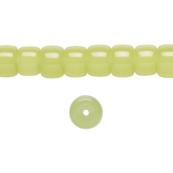 Bead, glass, translucent peridot, 8x6mm barrel. Sold per 15-1/2 to 16-inch strand. image number 0
