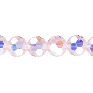 Bead 1pk 32 facets translucent pink AB, Celestial Crystal® 10mm round 15.5-16 inch