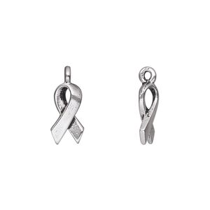 Charm, TierraCast®, antique silver-plated pewter (tin-based alloy), 13x7mm double-sided awareness ribbon. Sold per pkg of 20.
