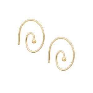 Ear wire 1pkg100 gold-plated, 16mm fancy oval swirl / 2mm ball, 19 gauge brass 50 pair