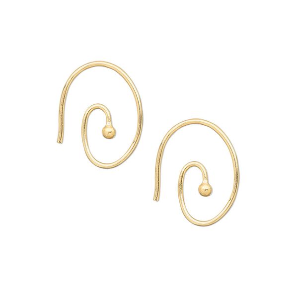 Ear wire 1pkg100 gold-plated, 16mm fancy oval swirl / 2mm ball, 19 gauge brass 50 pair image number 0