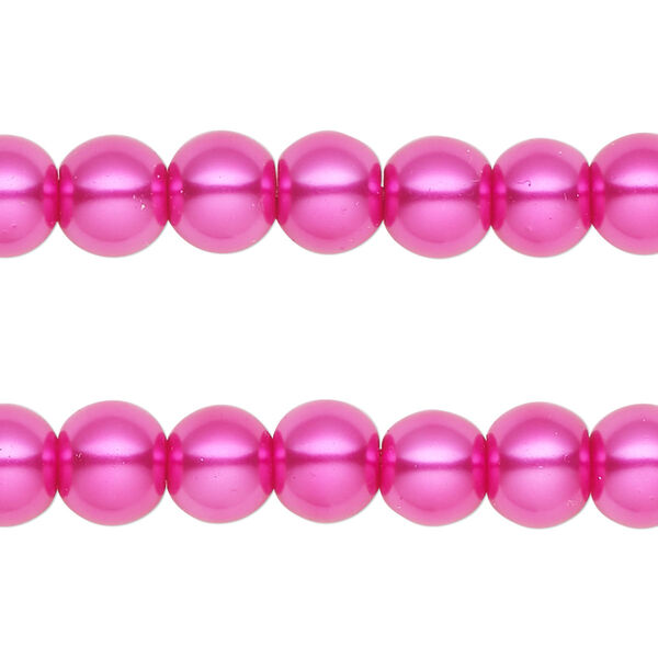 Bead, glass pearl, fuchsia, 7-8mm round. Sold per pkg of (2) 15-inch strands, approximately 100 beads. image number 0