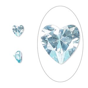 Gem, cubic zirconia, aqua blue, 6mm faceted heart, Mohs hardness 8-1/2. Sold per pkg of 2.