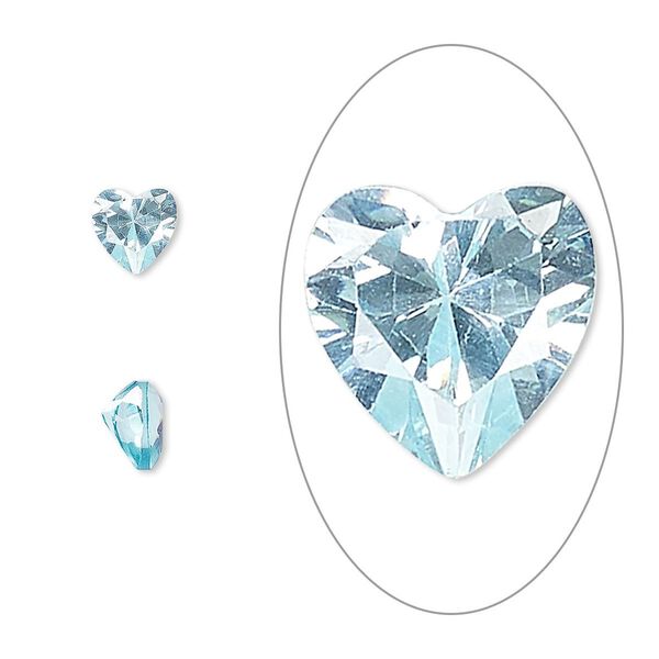Gem, cubic zirconia, aqua blue, 6mm faceted heart, Mohs hardness 8-1/2. Sold per pkg of 2. image number 0