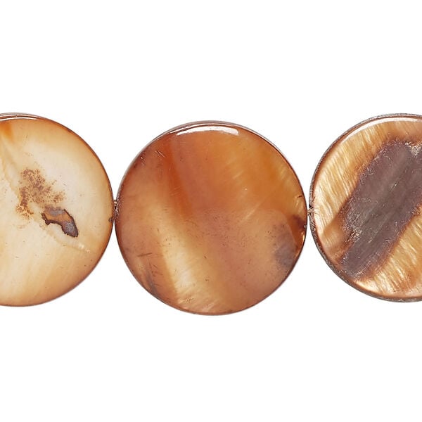 Mother-of-pearl shell 1pkg1, puffed flat round bead 15 inch red-brown 19-20mm image number 0