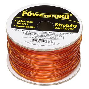Cord, Powercord®, elastic, orange, 2mm, 21.5-pound test. Sold per 25-meter spool.