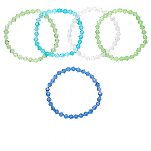 Bracelet mix, stretch, glass, multicolored, 7x6mm-7x7mm faceted bicone, 7 inches. Sold per pkg of 5. image number 0