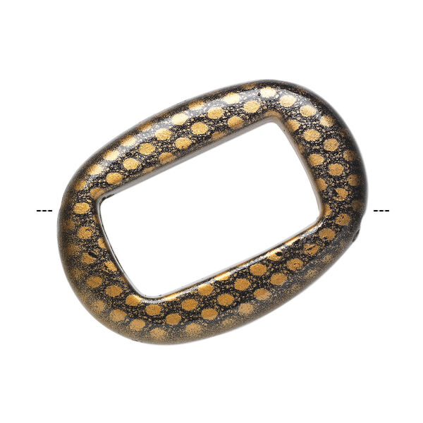 Bead, acrylic, brown and black, 45x32mm diagonally drilled flat open oval with snakeskin design and 29x17mm center hole. Sold per pkg of 24. image number 1