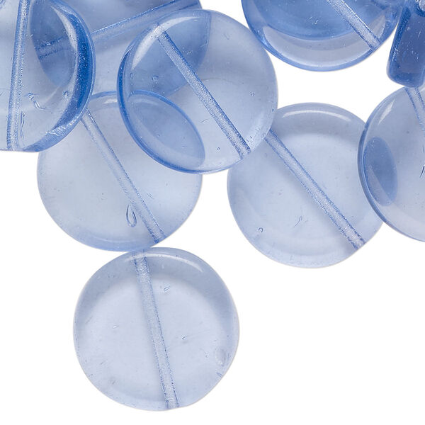 Bead, pressed glass, transparent light blue, 17mm flat round. Sold per 2-ounce pkg, approximately 25 beads. image number 0
